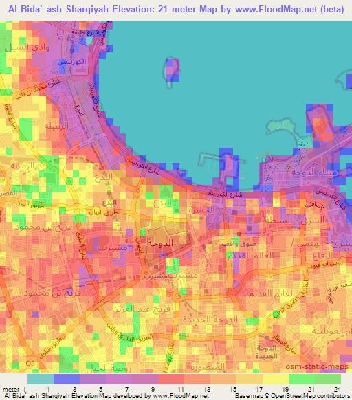 Al Bida` ash Sharqiyah,Qatar Elevation Map