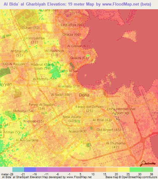 Al Bida` al Gharbiyah,Qatar Elevation Map