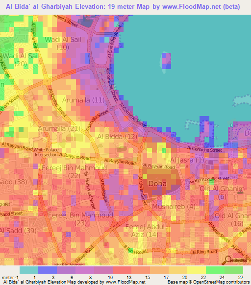 Al Bida` al Gharbiyah,Qatar Elevation Map