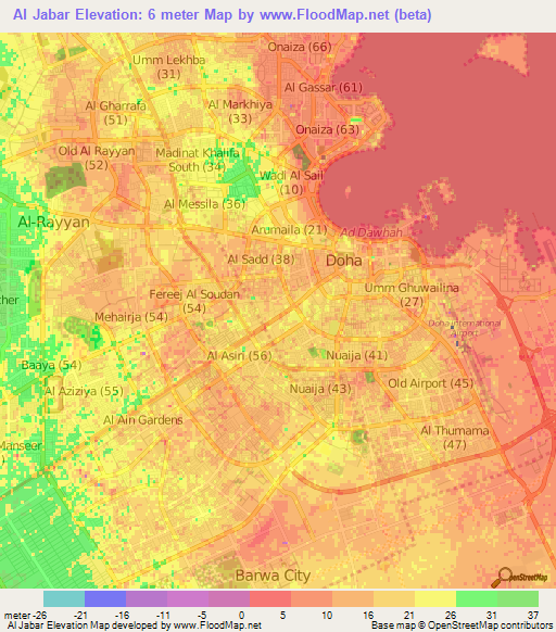 Al Jabar,Qatar Elevation Map