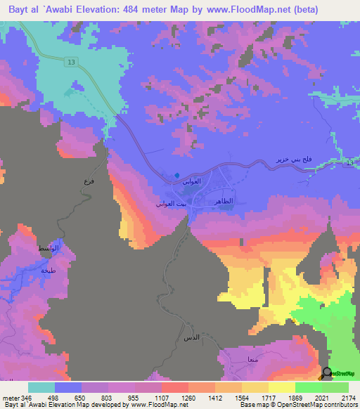 Bayt al `Awabi,Oman Elevation Map