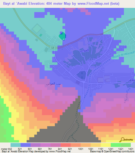 Bayt al `Awabi,Oman Elevation Map