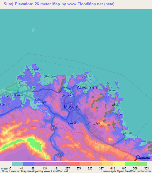 Suraj,Oman Elevation Map