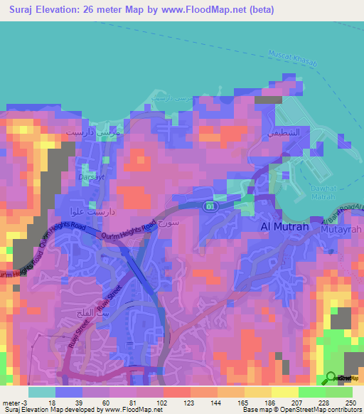 Suraj,Oman Elevation Map