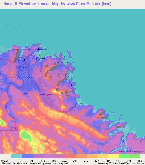 Haramil,Oman Elevation Map