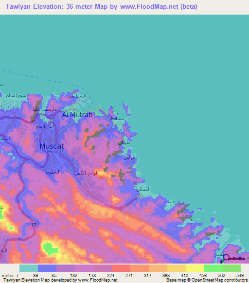 Tawiyan,Oman Elevation Map