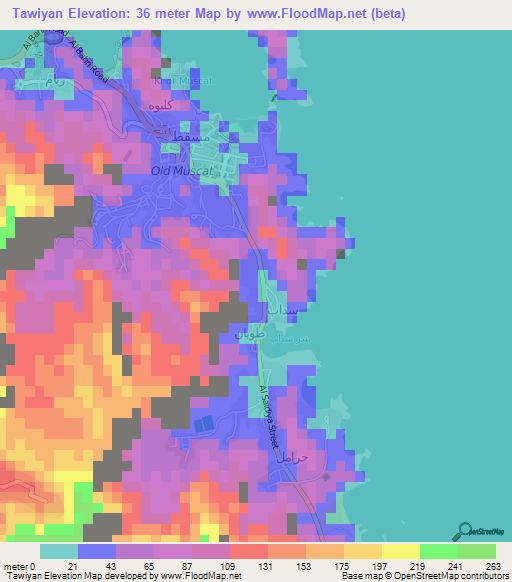 Tawiyan,Oman Elevation Map