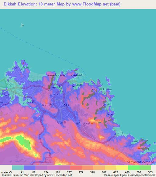 Dikkah,Oman Elevation Map