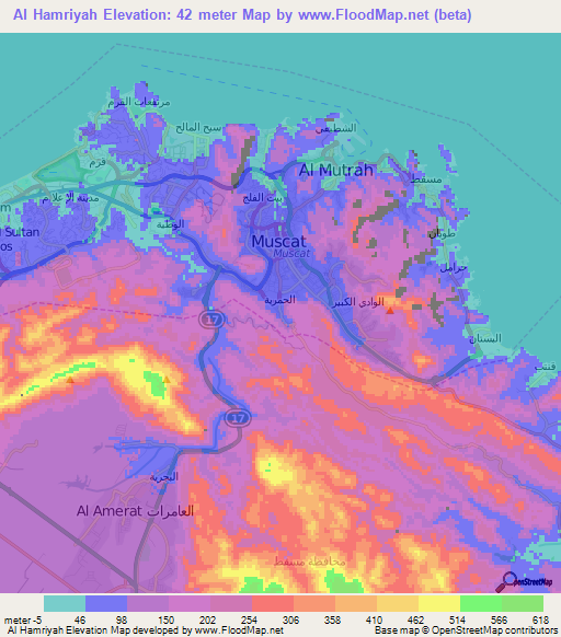 Al Hamriyah,Oman Elevation Map