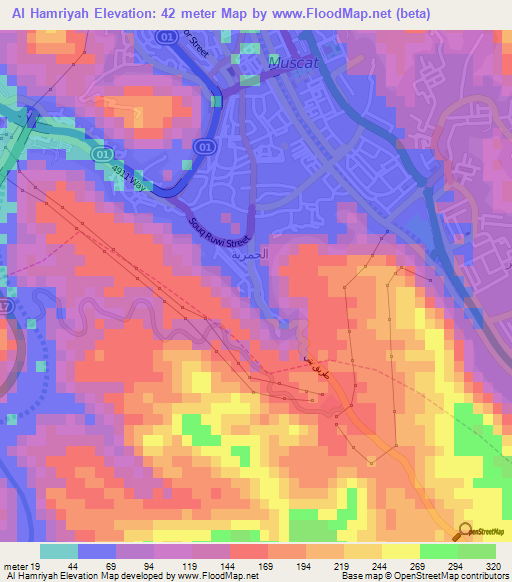 Al Hamriyah,Oman Elevation Map