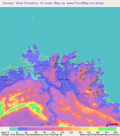 Darsayt `Alwa,Oman Elevation Map