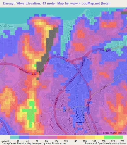 Darsayt `Alwa,Oman Elevation Map