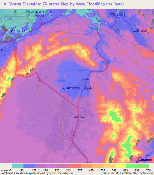 Al 'Amrat,Oman Elevation Map