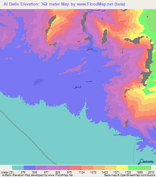 Al Batin,Oman Elevation Map