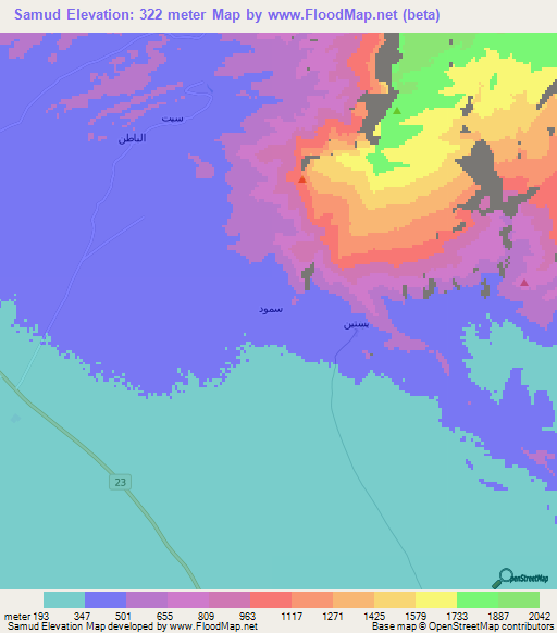 Samud,Oman Elevation Map