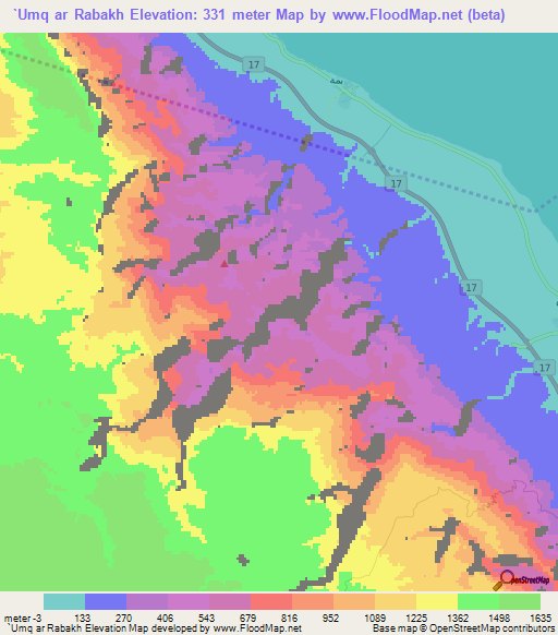 `Umq ar Rabakh,Oman Elevation Map