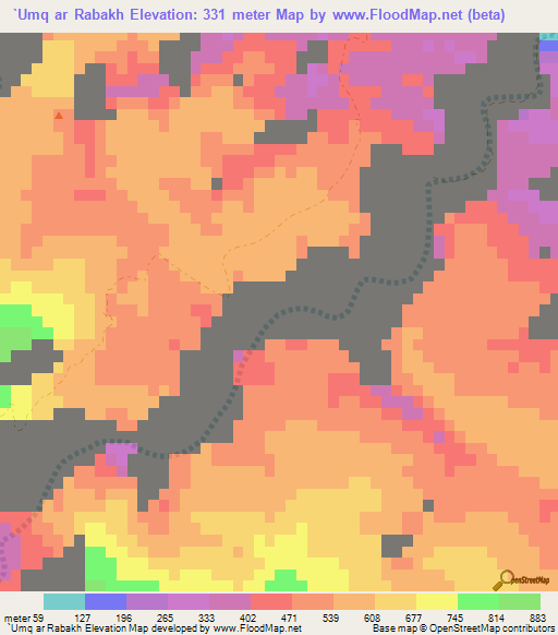 `Umq ar Rabakh,Oman Elevation Map