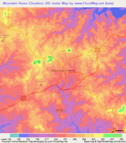 Mountain Home,US Elevation Map