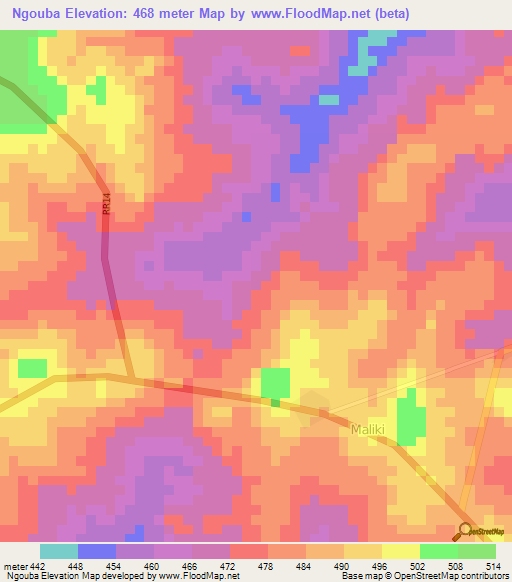 Ngouba,Central African Republic Elevation Map