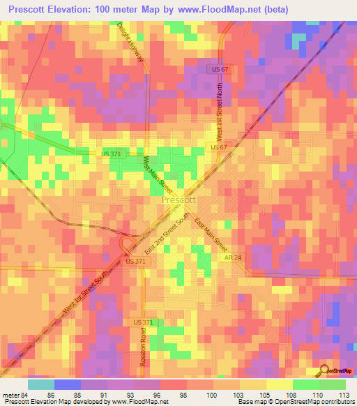 Prescott,US Elevation Map