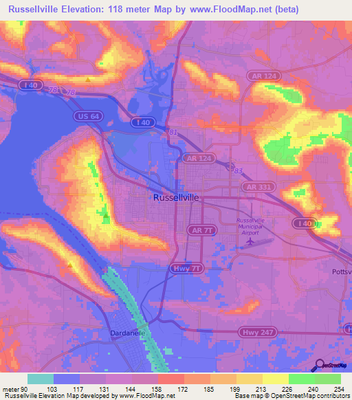 Russellville,US Elevation Map