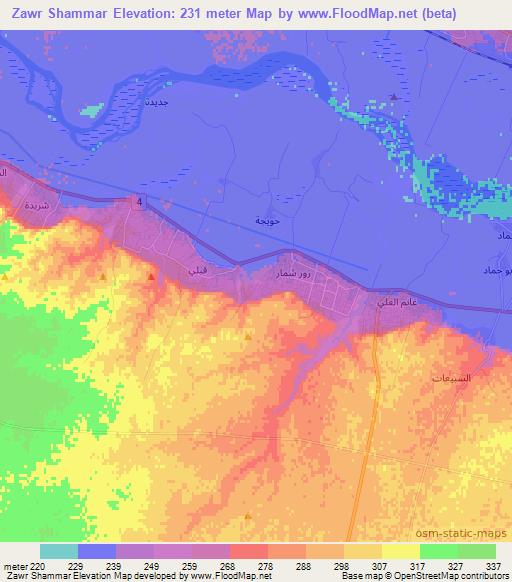 Zawr Shammar,Syria Elevation Map