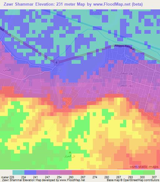 Zawr Shammar,Syria Elevation Map