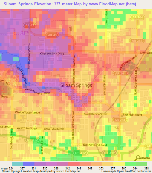 Siloam Springs,US Elevation Map