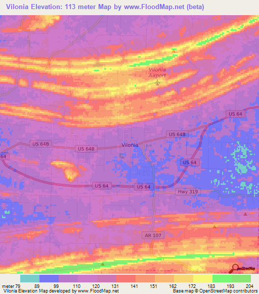 Vilonia,US Elevation Map