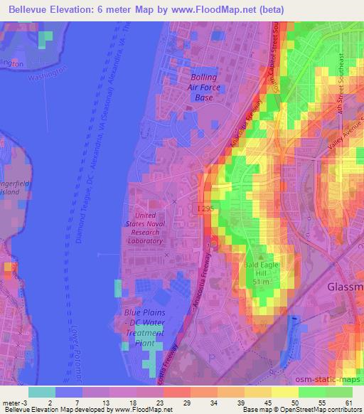 Bellevue,US Elevation Map