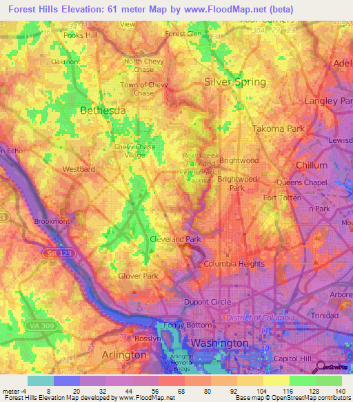 Forest Hills,US Elevation Map