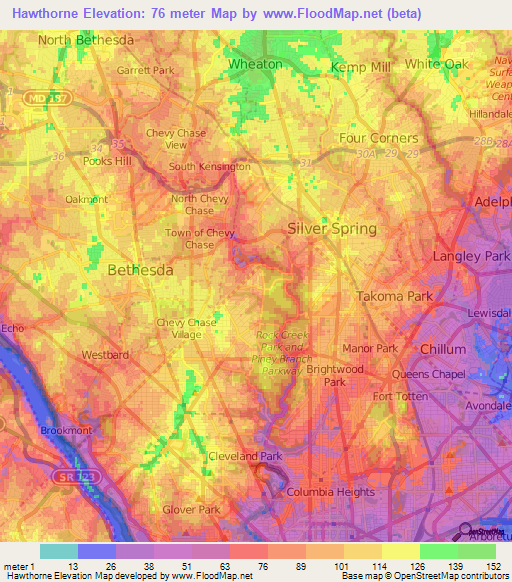 Elevation of Hawthorne,US Elevation Map, Topography, Contour