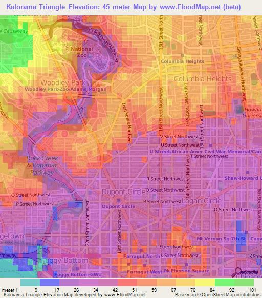 Kalorama Triangle,US Elevation Map