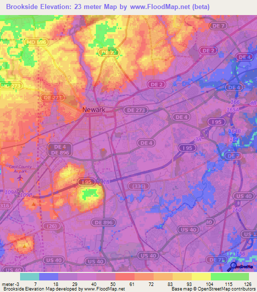 Brookside,US Elevation Map