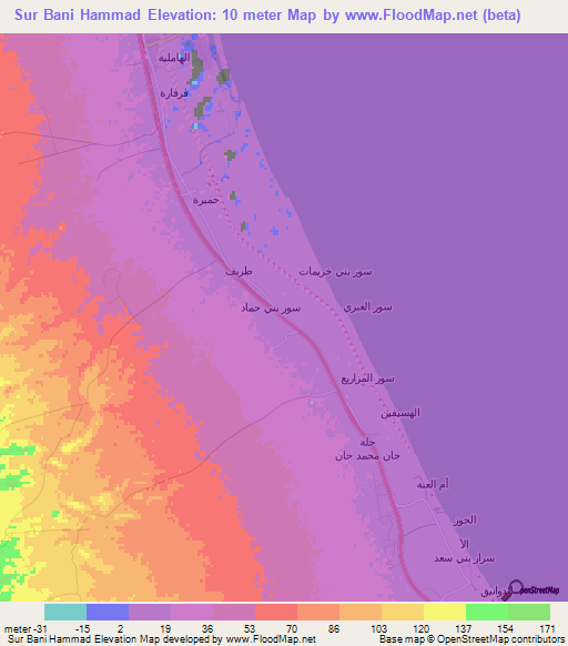 Sur Bani Hammad,Oman Elevation Map