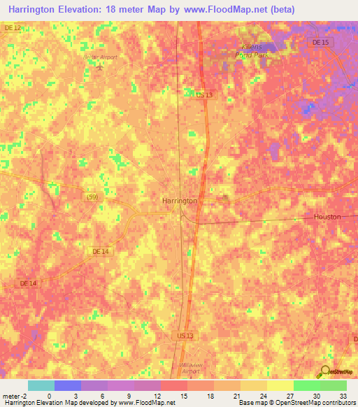 Harrington,US Elevation Map