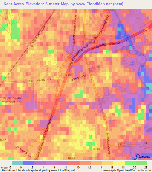 Kent Acres,US Elevation Map