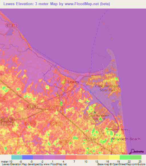 Lewes,US Elevation Map