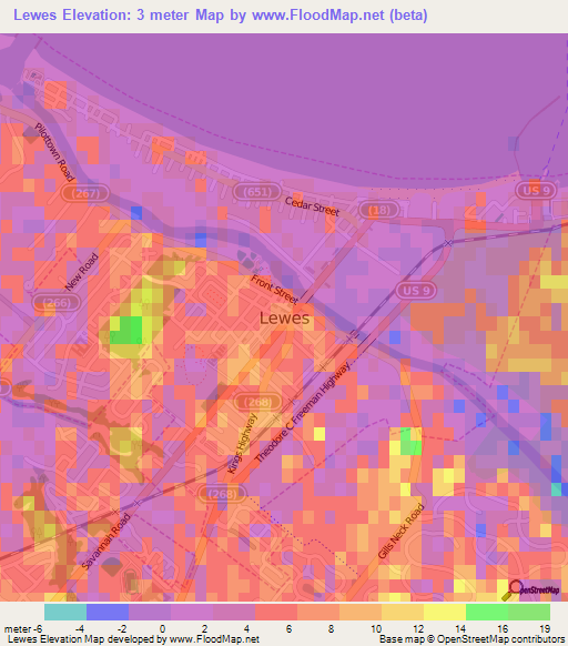 Lewes,US Elevation Map