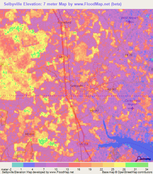 Selbyville,US Elevation Map