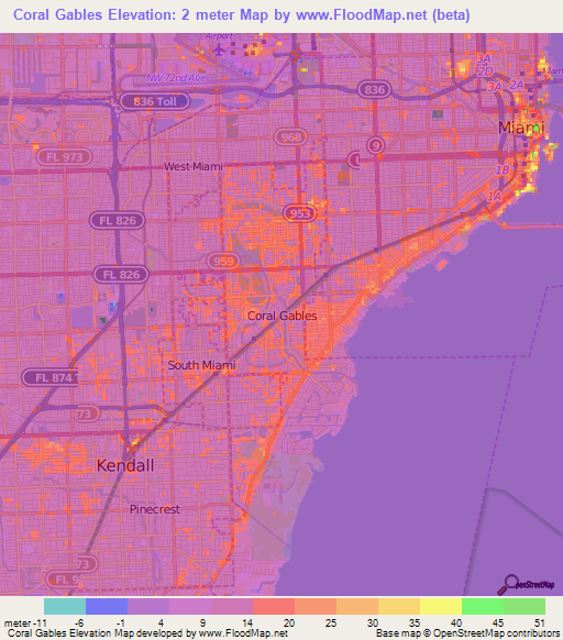 Elevation of Coral Gables,US Elevation Map, Topography, Contour