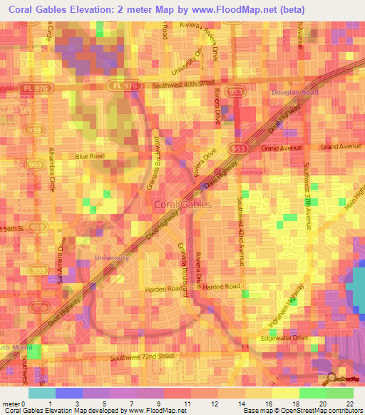 Coral Gables,US Elevation Map