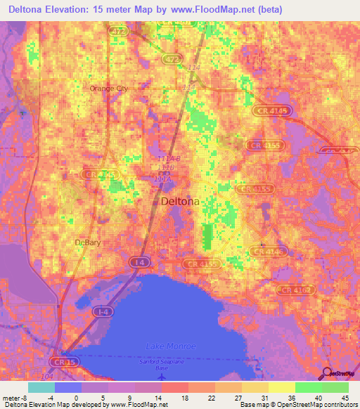 Elevation of Deltona,US Elevation Map, Topography, Contour