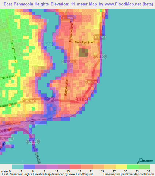 Elevation of East Pensacola Heights,US Elevation Map, Topography, Contour