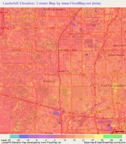 Elevation of Lauderhill,US Elevation Map, Topography, Contour