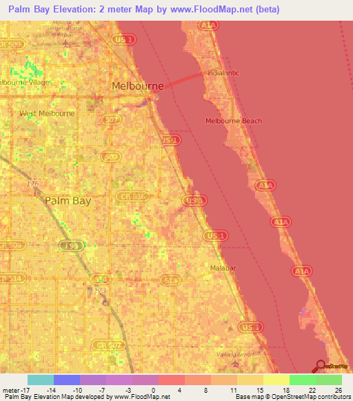 Palm Bay,US Elevation Map