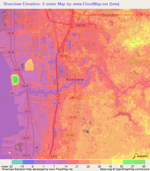 Riverview,US Elevation Map