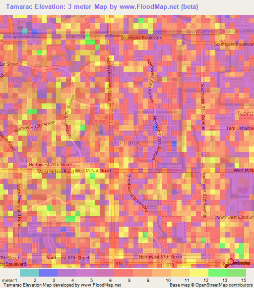 Tamarac,US Elevation Map