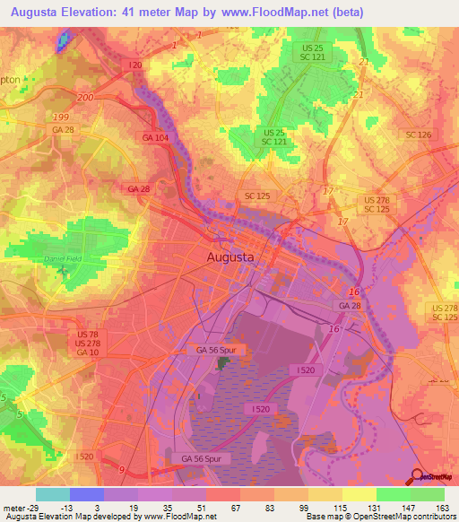 Elevation Of Augusta,us Elevation Map, Topography, Contour