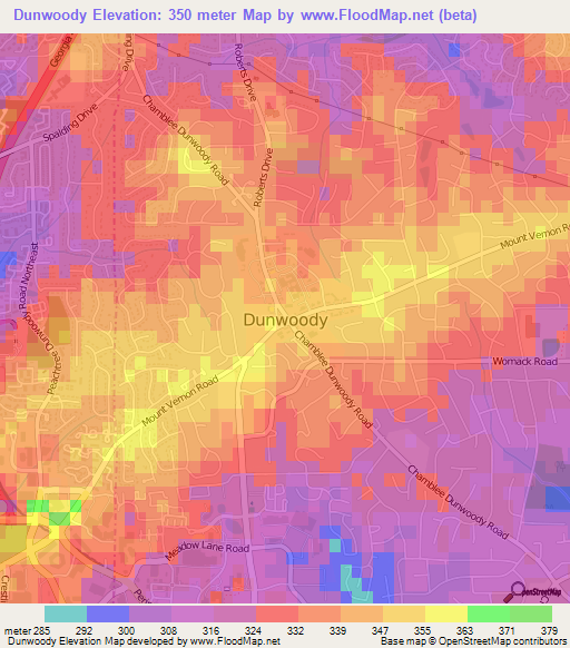 Dunwoody,US Elevation Map